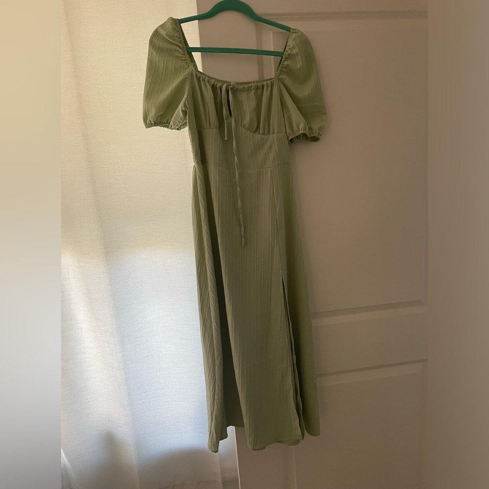 SHEIN VCAY Tie Front Puff Sleeve Split Thigh Dress